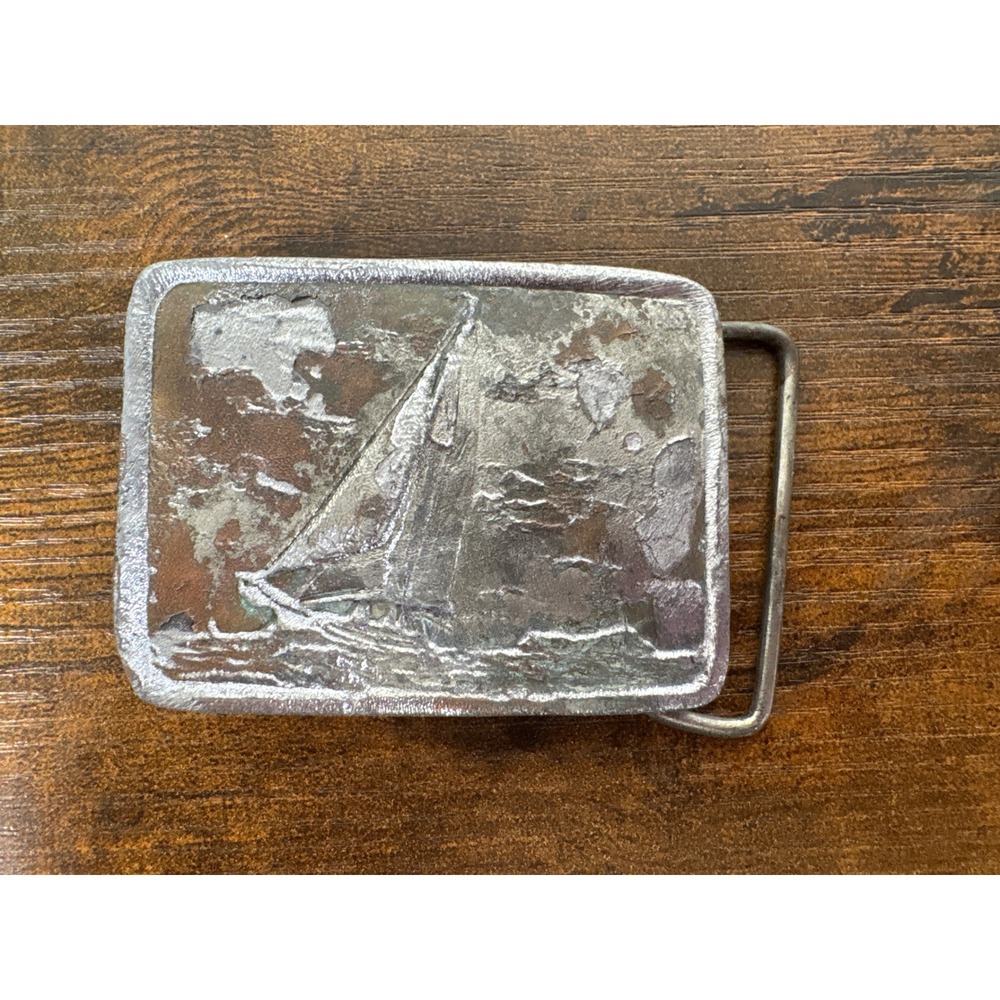 Vintage 1978 Indiana Metal Craft Sailboat Belt Buckle‎ Earthsea San Francisco